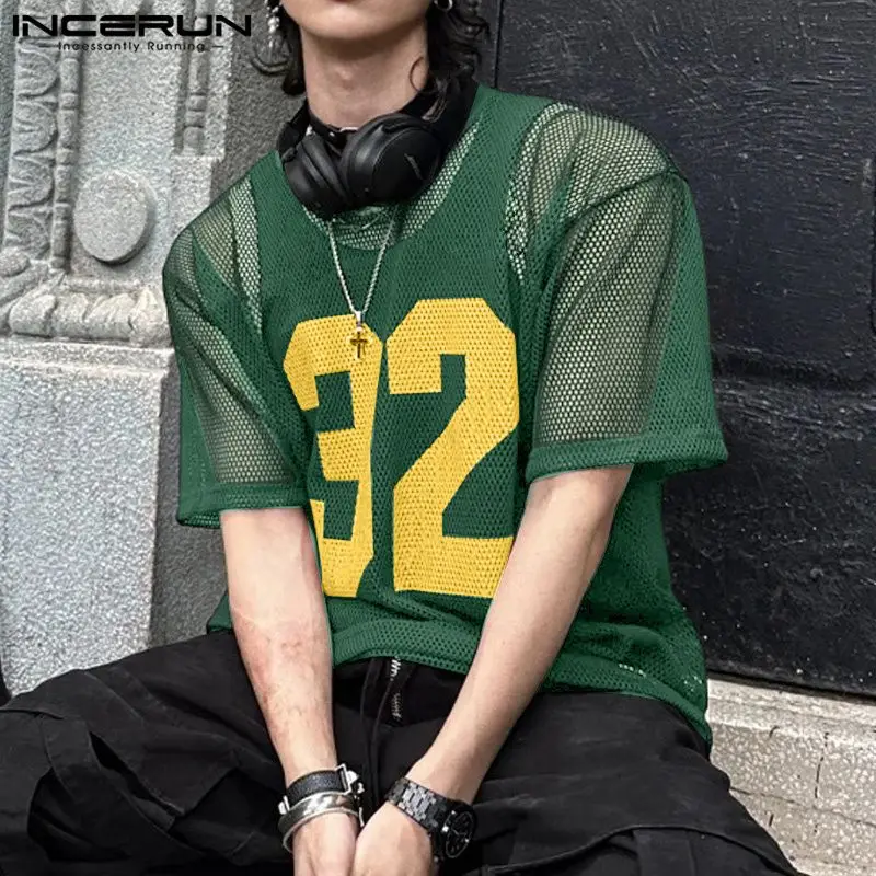 INCERUN Men T Shirt Mesh Transparent Printing O-neck Short Sleeve Sexy Men Clothing Streetwear Summer 2024 Fashion Male Tee Tops - Image 2