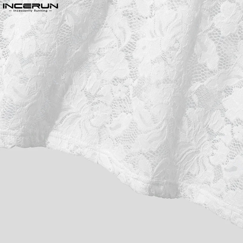 INCERUN Men Shirt Lace Transparent Mesh Lapel Short Sleeve Summer Men Clothing Streetwear 2025 Sexy Party Fashion Camisas S-5XL - Image 5